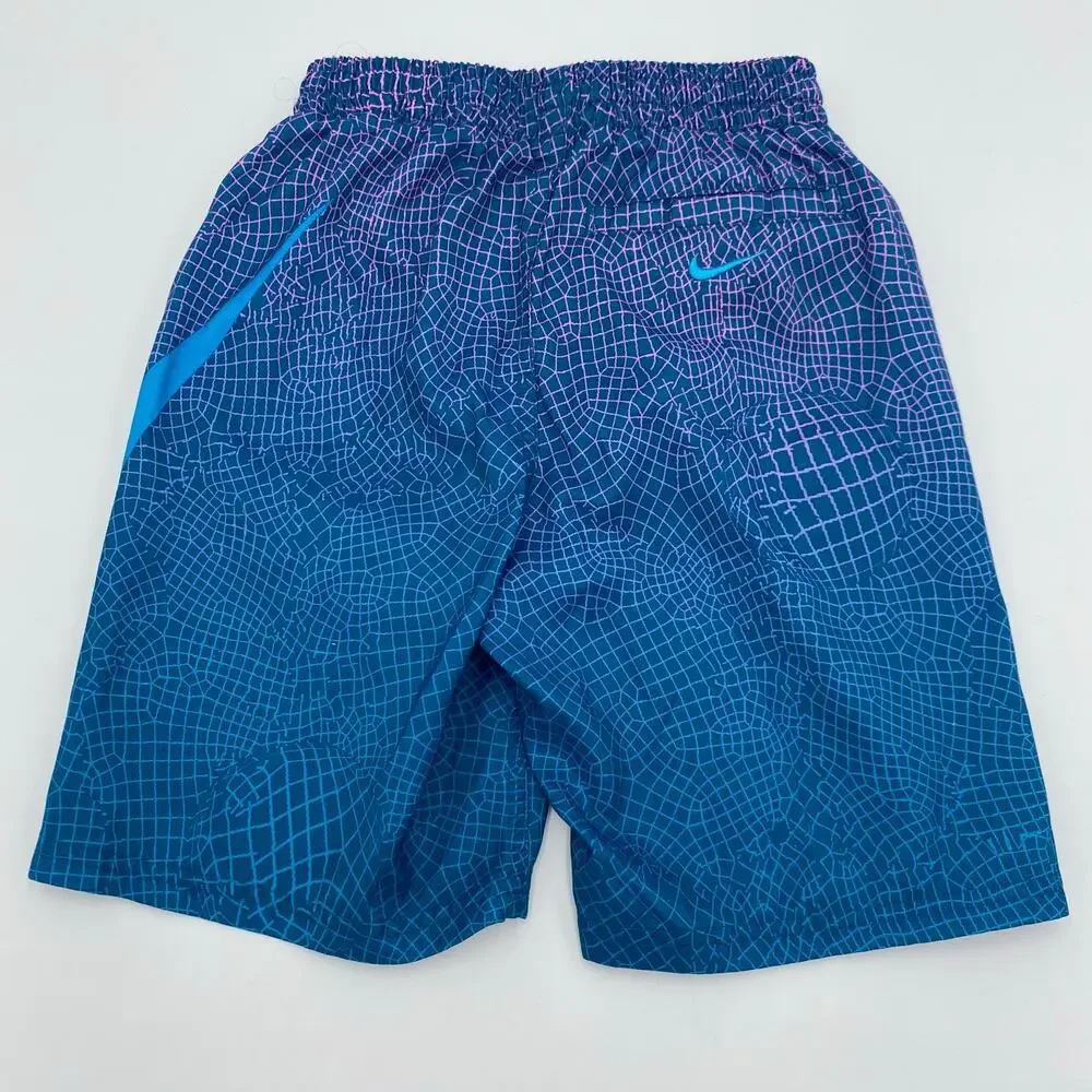 Nike Boy's Blue Graphics Swoosh Logo Swim Shorts with Lining Size S